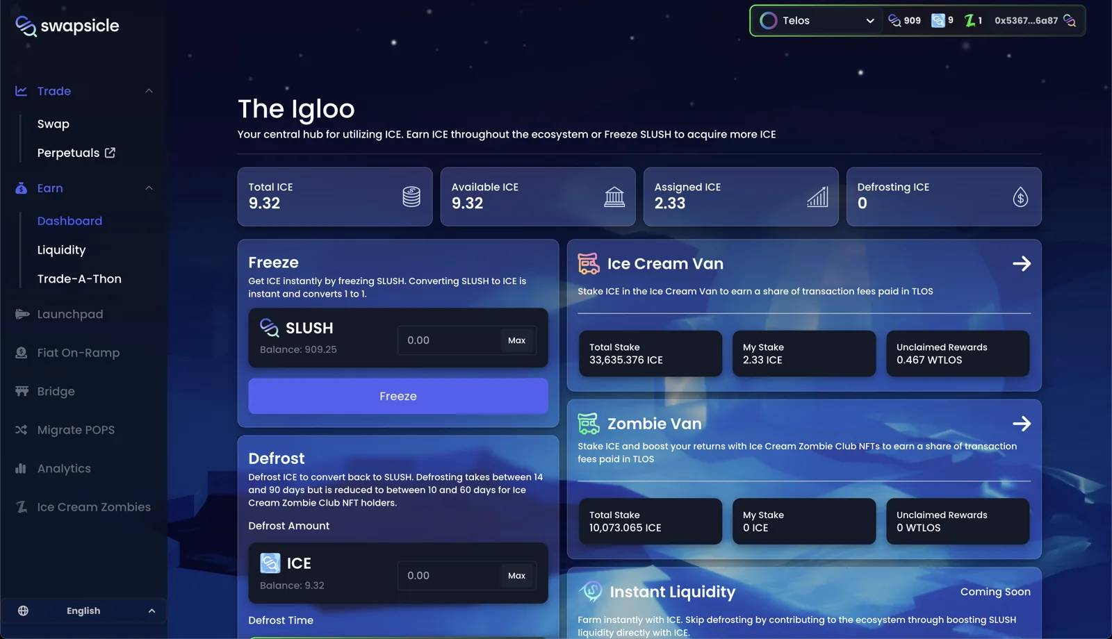 Swapsicle Exchange portfolio interface